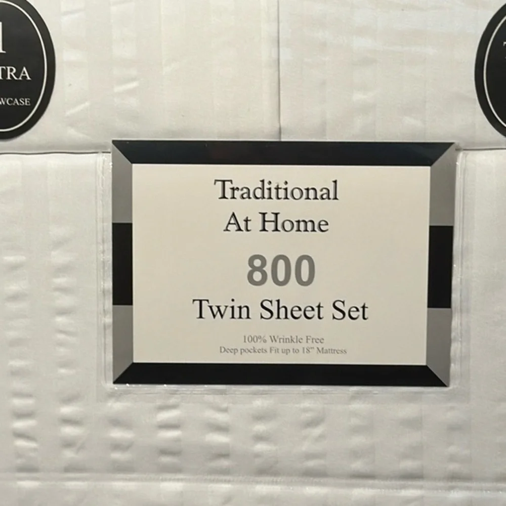 Traditional At Home 4pc Twin Sheet Set White as Snow Stripes embossed